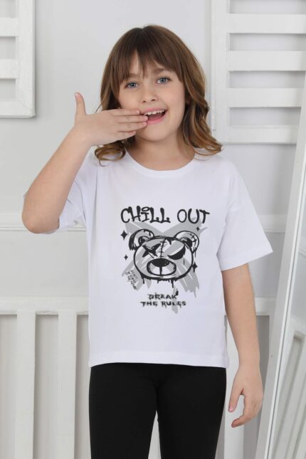AYICIK BASKILI 4-12 YAŞ T-SHIRT - BEYAZ