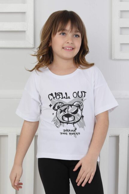 AYICIK BASKILI 4-12 YAŞ T-SHIRT - BEYAZ