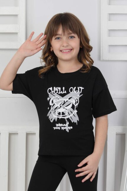 AYICIK BASKILI 4-12 YAŞ T-SHIRT - SİYAH