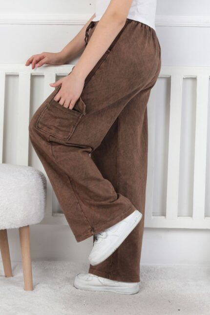 İKİ İPLİK YIKAMALI  CEP KAPAKLI PANTALON - KAHVE