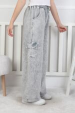 İKİ İPLİK YIKAMALI  CEP KAPAKLI PANTALON - GRİ