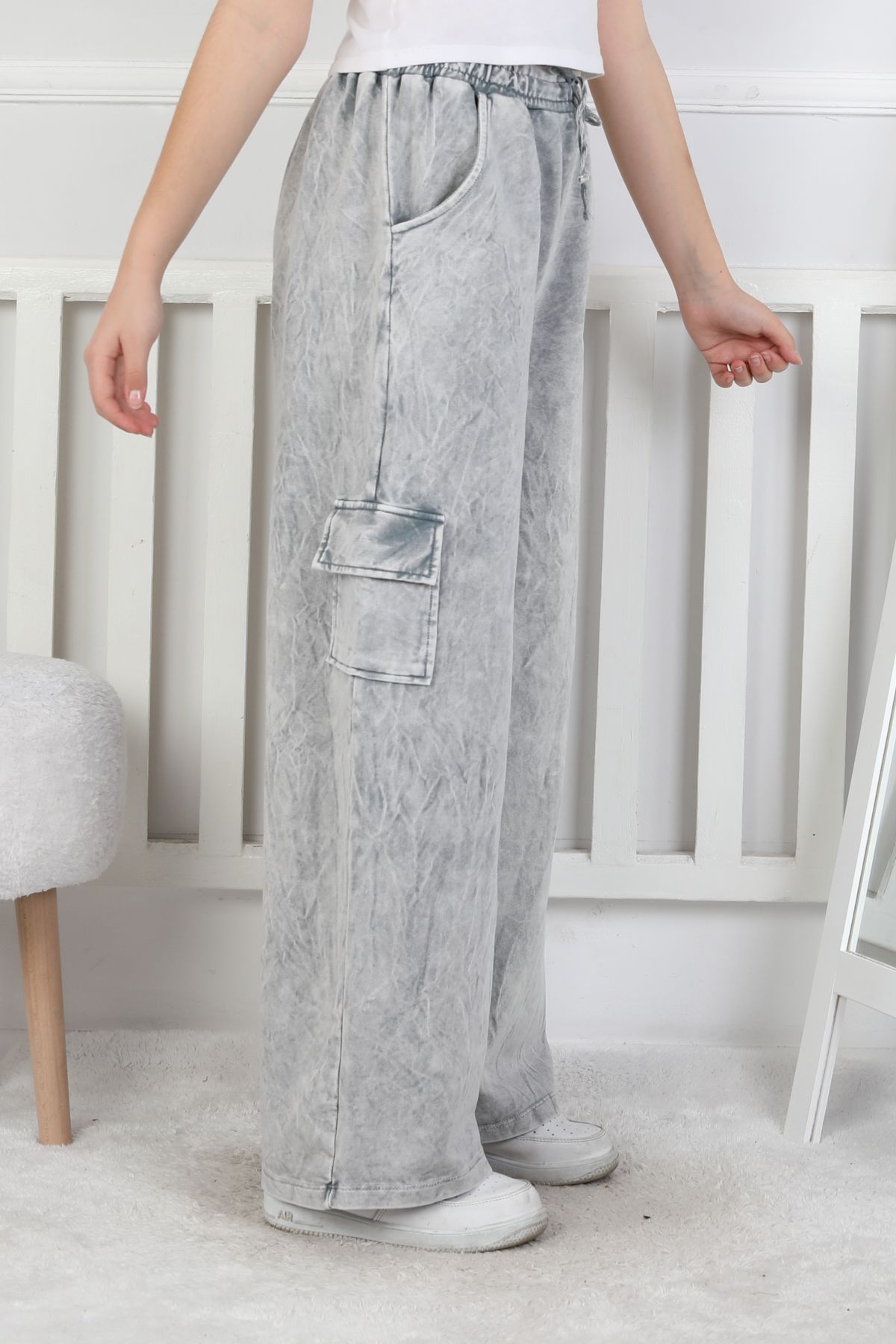 İKİ İPLİK YIKAMALI  CEP KAPAKLI PANTALON – GRİ