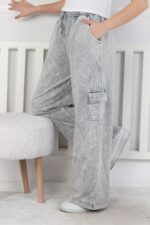İKİ İPLİK YIKAMALI  CEP KAPAKLI PANTALON - GRİ