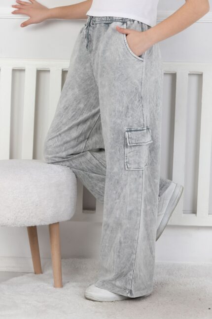 İKİ İPLİK YIKAMALI  CEP KAPAKLI PANTALON - GRİ