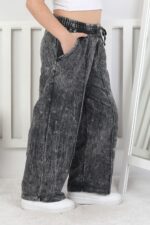 NERVÜRLÜ İKİ İP YIKAMALI PANTALON - SİYAH