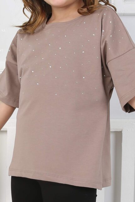 ORTA TAŞLI TSHIRT - KAHVE