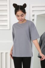 OVERSİZE DÜZ TSHİRT 241066 - FÜME