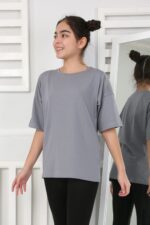 OVERSİZE DÜZ TSHİRT 241066 - FÜME