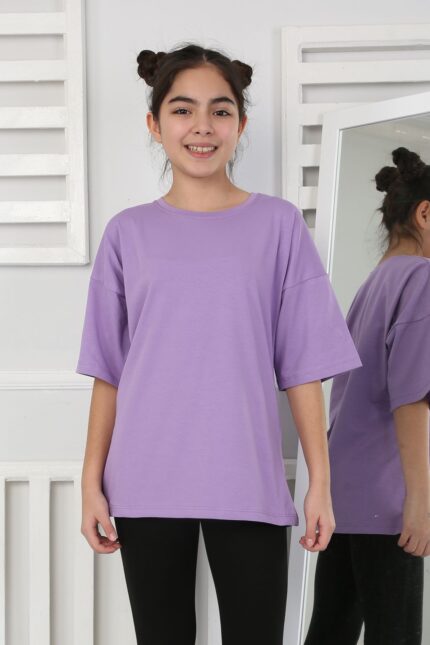 OVERSİZE DÜZ TSHİRT 241066 - LİLA