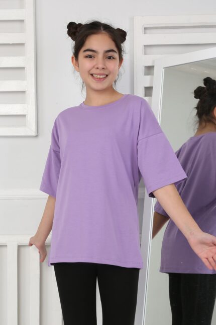 OVERSİZE DÜZ TSHİRT 241066 - LİLA