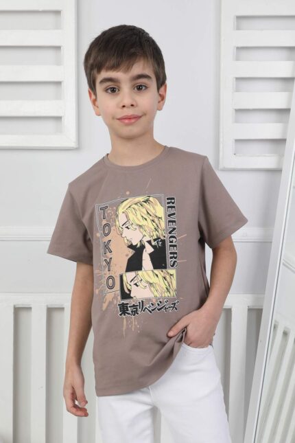 ORTA BOY ERKEK ANIME TSHIRT - KAHVE