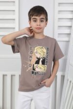 ORTA BOY ERKEK ANIME TSHIRT - KAHVE