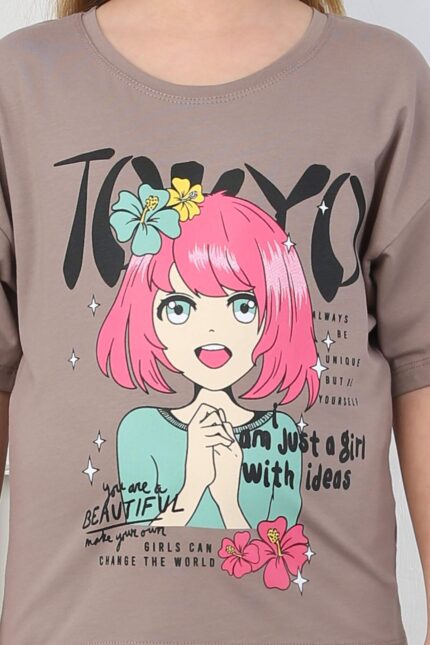 ORTA OVERSIZE ANIME TSHIRT - KAHVE