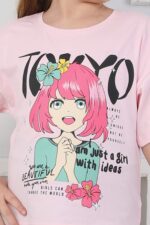 ORTA OVERSIZE ANIME TSHIRT - TOZ PEMBE