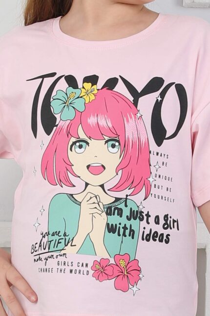 ORTA OVERSIZE ANIME TSHIRT - TOZ PEMBE