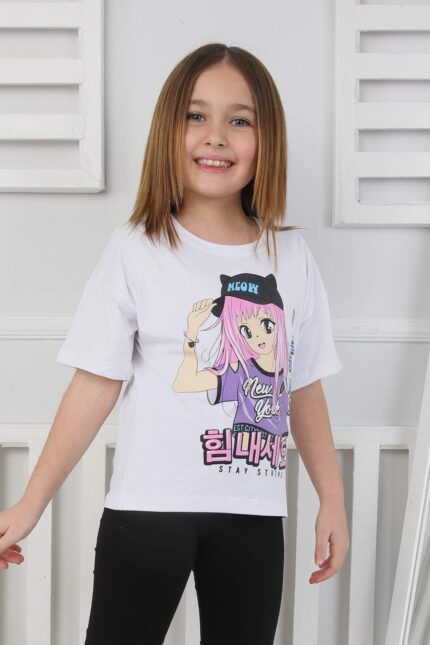 ORTA OVERSIZE TSHIRT ANIME BASKI - BEYAZ