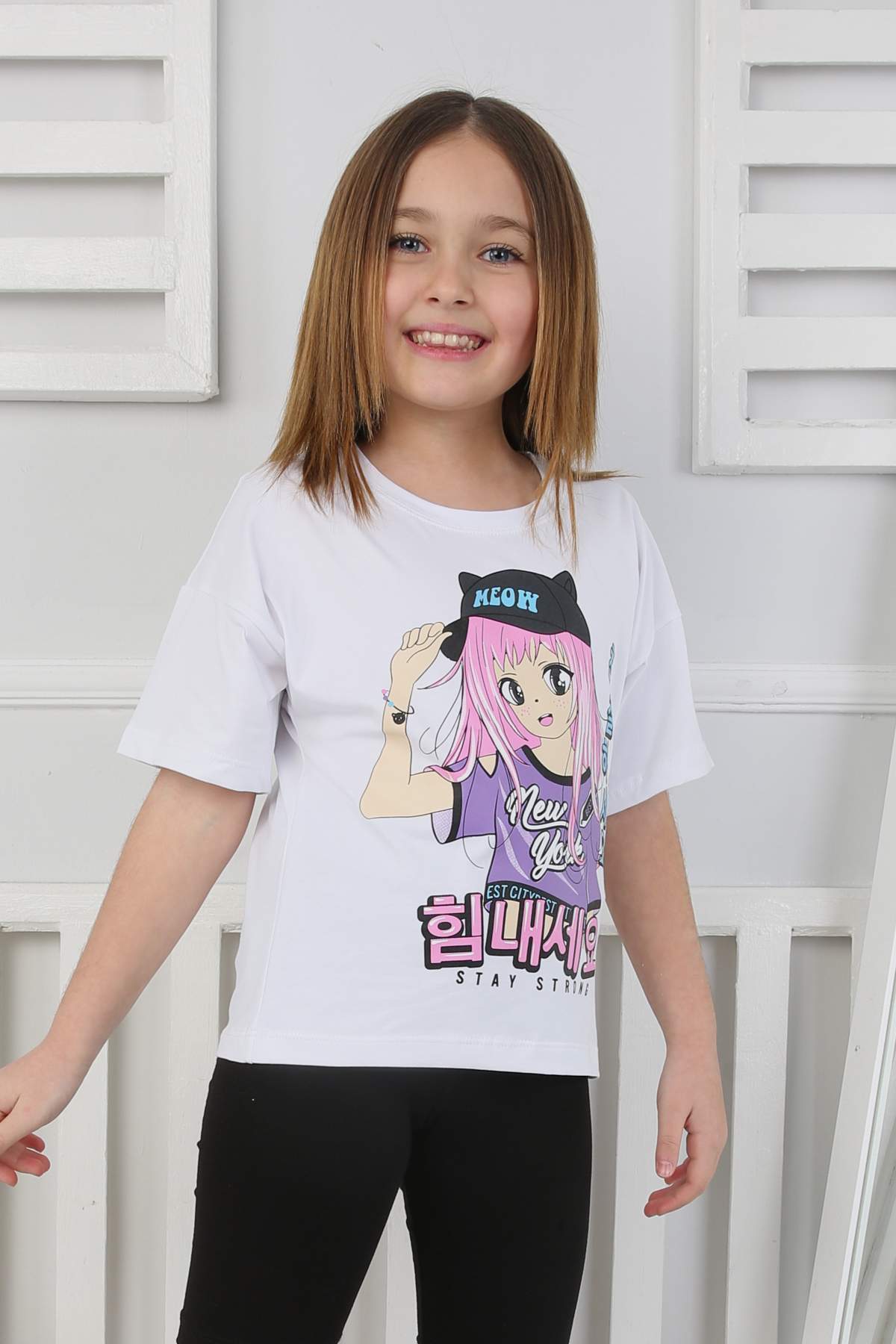 ORTA OVERSIZE TSHIRT ANIME BASKI – BEYAZ