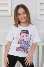 ORTA OVERSIZE TSHIRT ANIME BASKI - BEYAZ