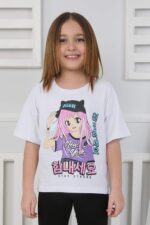 ORTA OVERSIZE TSHIRT ANIME BASKI - BEYAZ