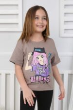 ORTA OVERSIZE TSHIRT ANIME BASKI - KAHVE