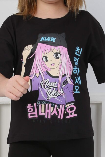 ORTA OVERSIZE TSHIRT ANIME BASKI - SİYAH