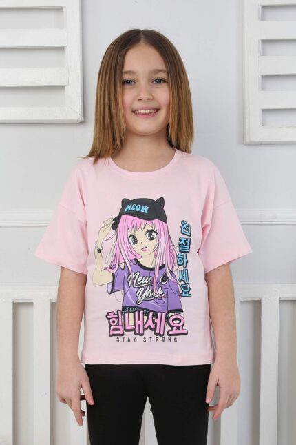 ORTA OVERSIZE TSHIRT ANIME BASKI - TOZ PEMBE