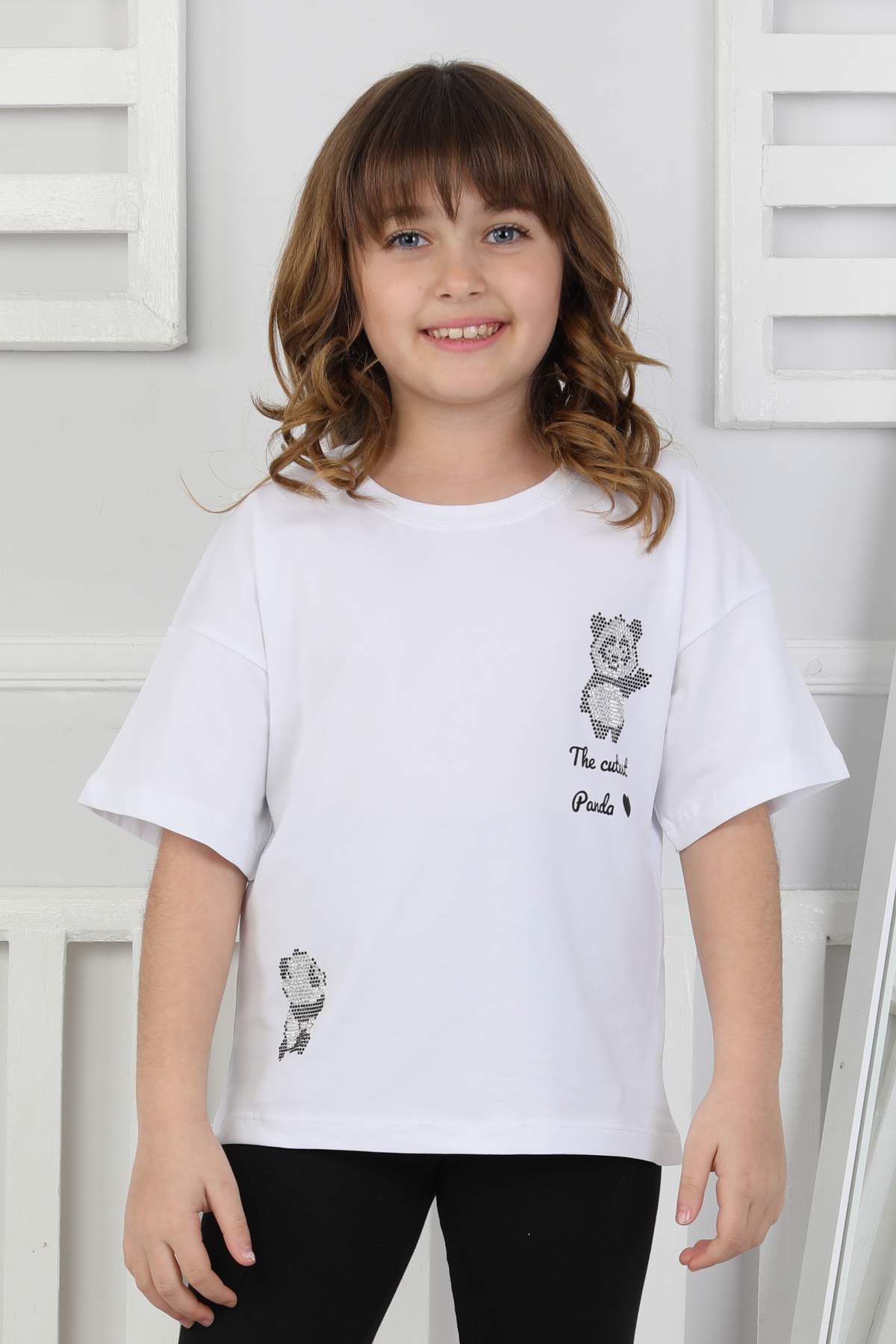 ORTA PANDA TASLI YAZILI T-SHIRT – BEYAZ