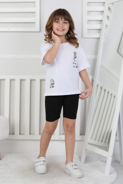 ORTA PANDA TASLI YAZILI T-SHIRT - BEYAZ