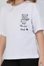 ORTA PANDA TASLI YAZILI T-SHIRT - BEYAZ ORTA PANDA TASLI YAZILI T-SHIRT - BEYAZ