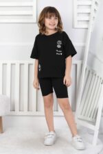 ORTA PANDA TASLI YAZILI T-SHIRT - SİYAH