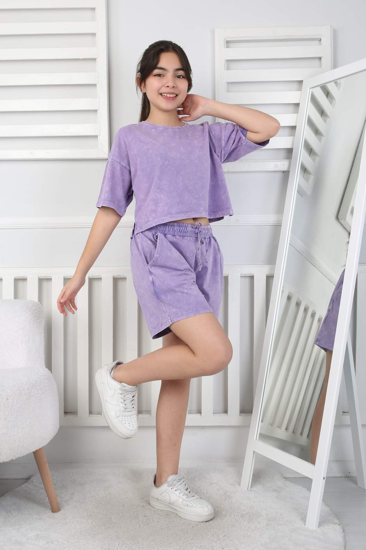 YIKAMALI ŞORTLU DÜZ TAKIM – LİLA