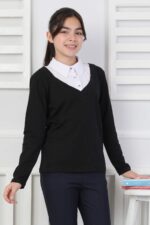 GARSON KOMPAK POPLİN YAKALI  UZUN KOLLU OKUL - SİYAH
