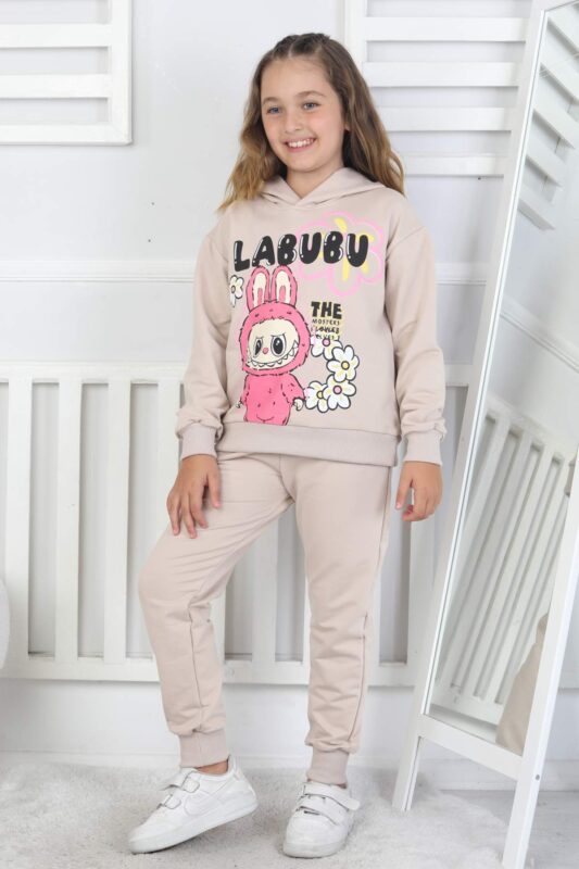 ORTA KAPŞONLU LABUBU BASKI TAKIM - BEJ