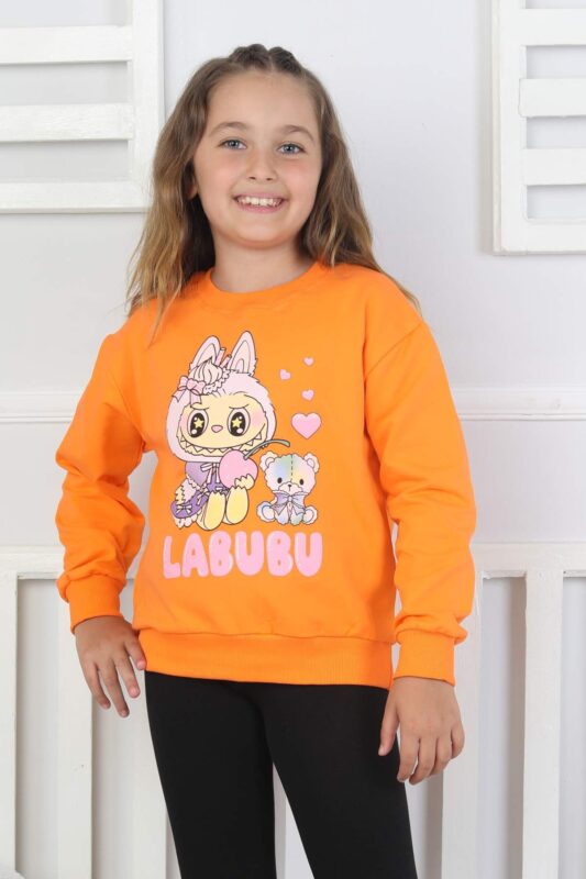 ORTA SWEAT BİSİKLET YAKA LABUBU BASKI - ORANJ