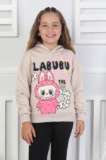 ORTA SWEAT KAPŞONLU LABUBU BASKI - BEJ
