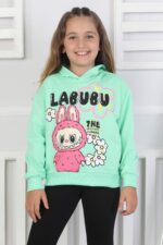 ORTA SWEAT KAPŞONLU LABUBU BASKI - ELMA YEŞİLİ ORTA SWEAT KAPŞONLU LABUBU BASKI - ELMA YEŞİLİ