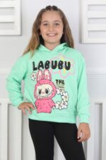 ORTA SWEAT KAPŞONLU LABUBU BASKI - ELMA YEŞİLİ ORTA SWEAT KAPŞONLU LABUBU BASKI - ELMA YEŞİLİ