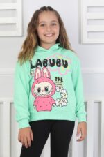 ORTA SWEAT KAPŞONLU LABUBU BASKI - ELMA YEŞİLİ ORTA SWEAT KAPŞONLU LABUBU BASKI - ELMA YEŞİLİ