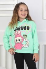 ORTA SWEAT KAPŞONLU LABUBU BASKI - ELMA YEŞİLİ ORTA SWEAT KAPŞONLU LABUBU BASKI - ELMA YEŞİLİ