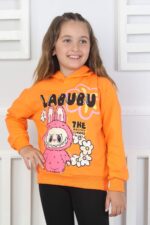 ORTA SWEAT KAPŞONLU LABUBU BASKI - ORANJ ORTA SWEAT KAPŞONLU LABUBU BASKI - ORANJ