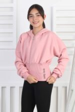 3 İP  FERMUARLI SWEAT - GÜL KURUSU