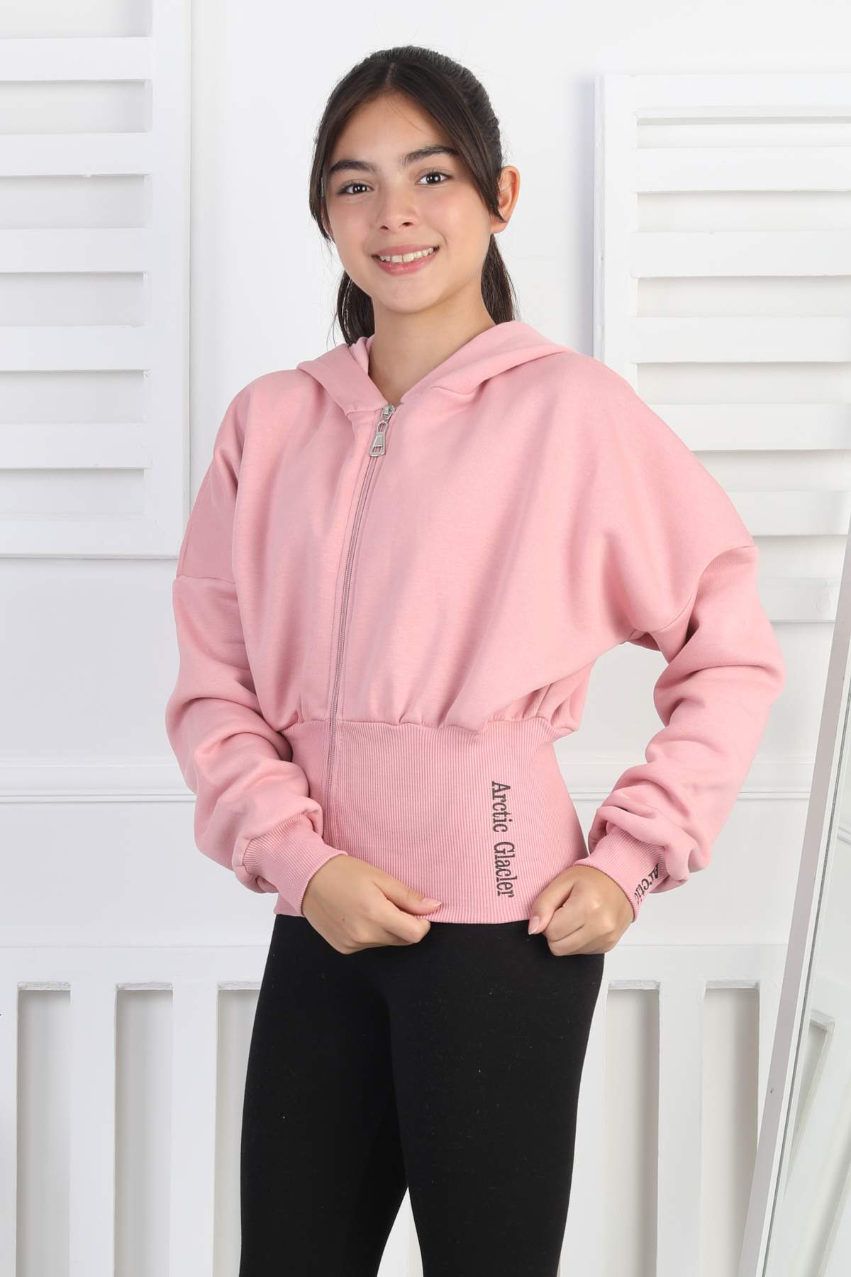 3 İP  FERMUARLI SWEAT – GÜL KURUSU