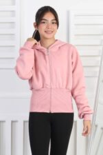 3 İP  FERMUARLI SWEAT - GÜL KURUSU