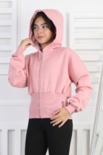 3 İP  FERMUARLI SWEAT - GÜL KURUSU