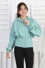 3 İP  FERMUARLI SWEAT - KOYU YEŞİL