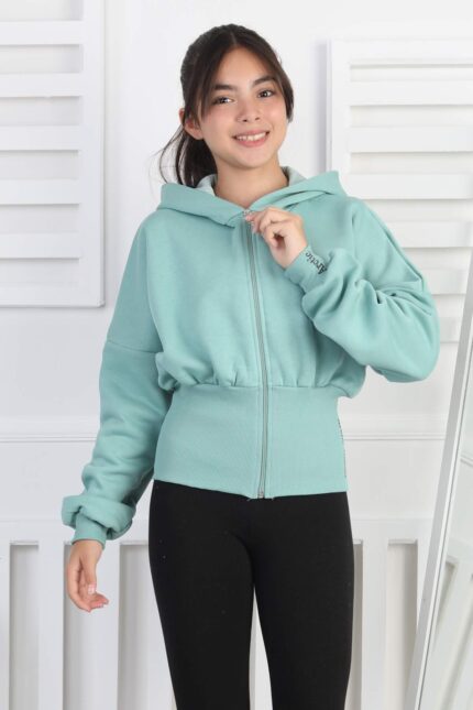 3 İP  FERMUARLI SWEAT - KOYU YEŞİL