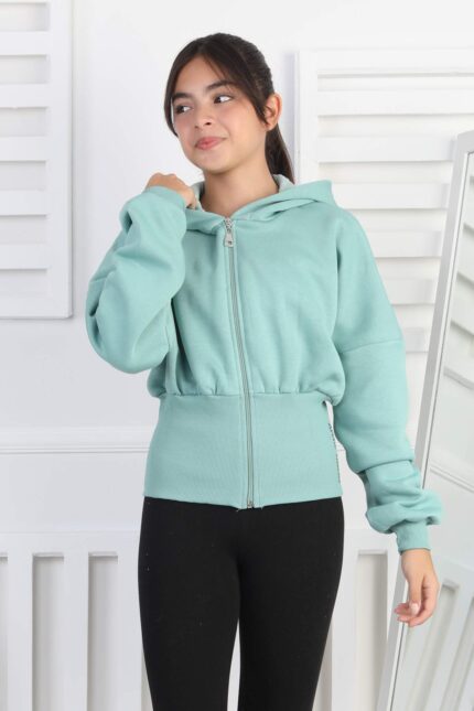 3 İP  FERMUARLI SWEAT - KOYU YEŞİL