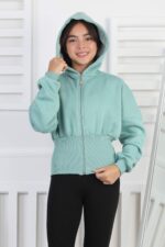 3 İP  FERMUARLI SWEAT - KOYU YEŞİL