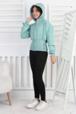 3 İP  FERMUARLI SWEAT - KOYU YEŞİL