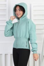 3 İP  FERMUARLI SWEAT - KOYU YEŞİL